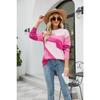 Autumn and Winter Women's Sweater Round Neck Multicolor Splicing Knit Sweater Women Pullover Sweater