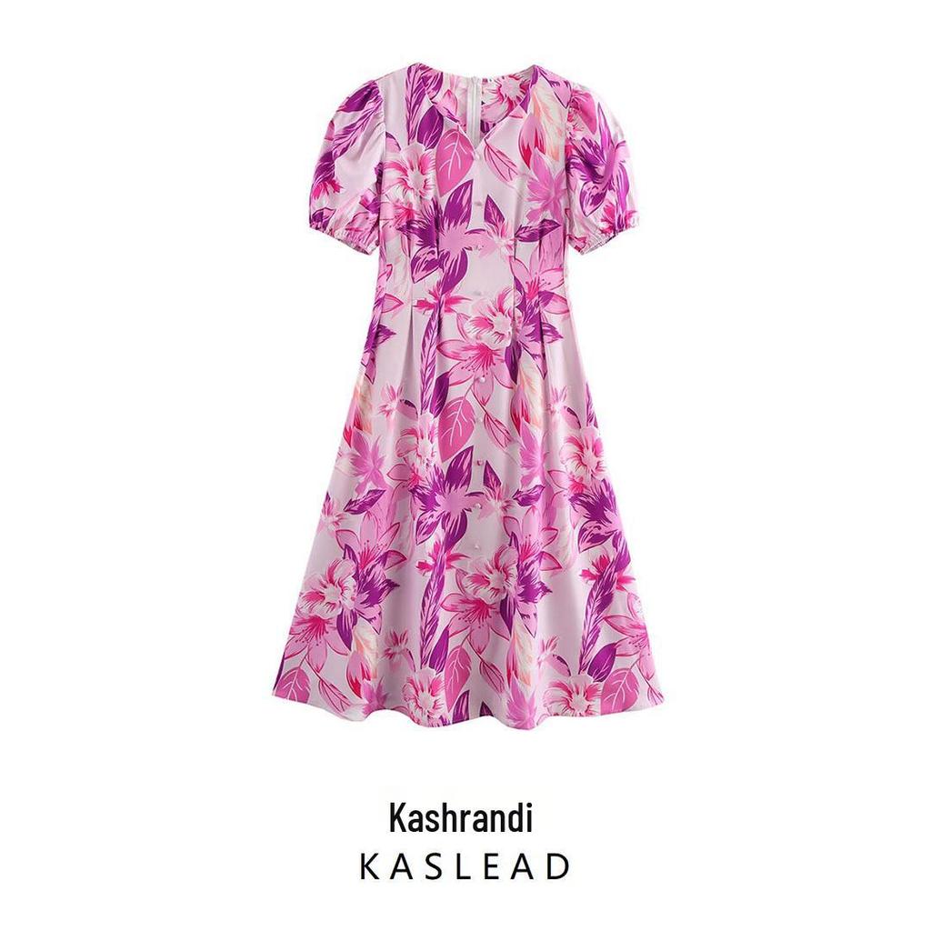 2025 Spring Women's European & American Fashion Short Sleeve Stretch Printed Dress