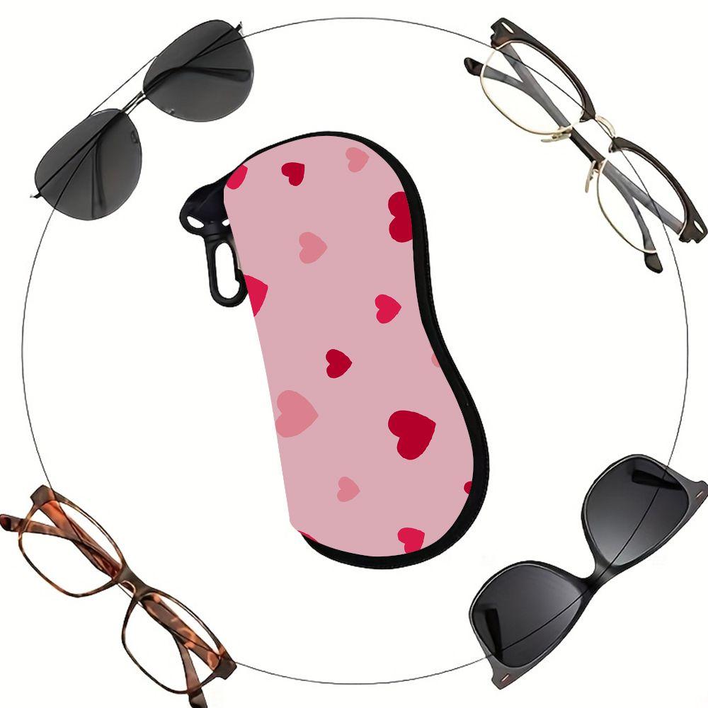 Cute Pink Heart Print Soft Fabric Sunglasses Case,Portable Anti Scratch Spectacle Pouch,Lightweight Eyewear Protective Bag for Travel