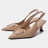 Patent Leather High Heels Women Slingback Shoes Pointed Toe Metal Buckle Elegant Nude Office Date Formal Ladies Dress Pump