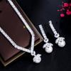 CMM Elegant Dangle Drop White Cubic Zirconia Women Party Necklace Earrings Artificial Pearl Jewelry Set