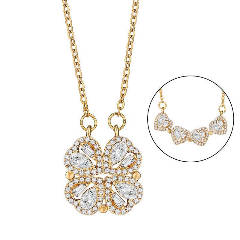 Collana Trifoglio a Quattro Foglie per Donna con Accenti in Zirconia Cubica Finitura Oro e Oro Rosa