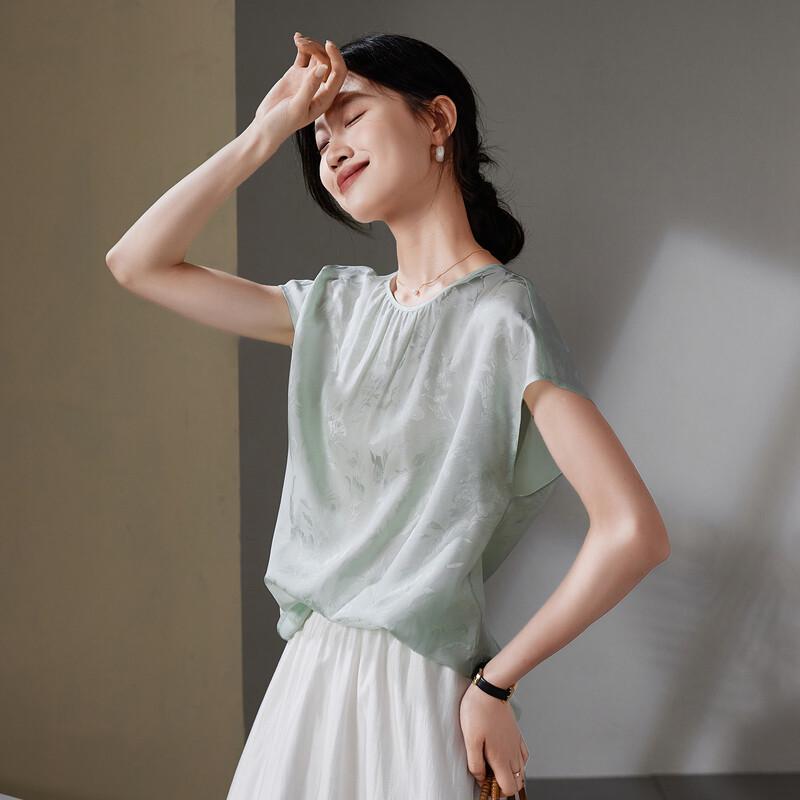 SOFSIL Women's Jacquard Silk Blend Short-Sleeve Blouse