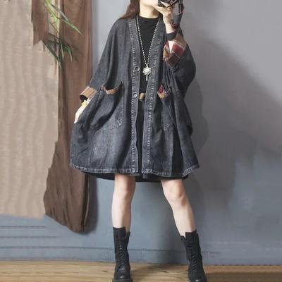 Chaquetas largas de lujo para mujer, abrigos tipo gabardina de mezclilla holgados de gran tamaño a la moda vintage para mujer, rompevientos punk informales con cuello en V para mujer