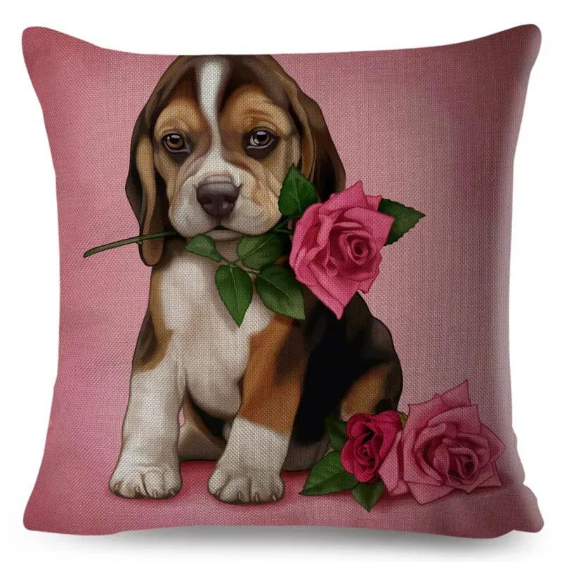 Cute Cartoon Dog Pillowcase Linen Decorative Pillowcase Office Home Sofa Decorative Cushion Cover 45*45Cm