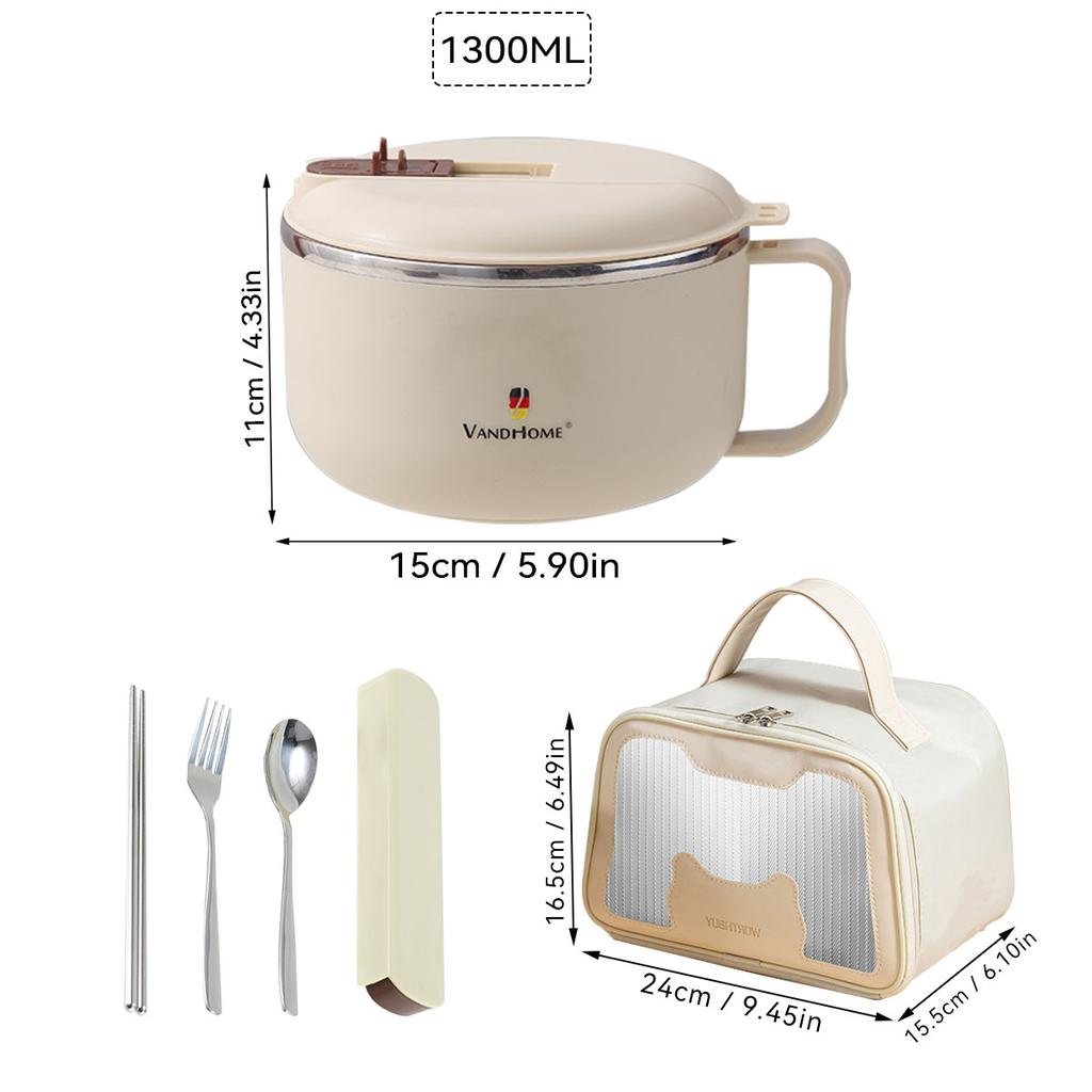 900/1300ml 304 Edelstahl Bento Lunchbox mit Griff, Ablauf Instant Nudelschüssel Lebensmittelbehälter für Studenten Erwachsene