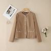 ZANZEA Women Elegant Color Block Round Neck Long Sleeve Thin Cardigan Woolen Jackets