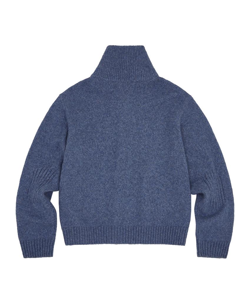 MEA Alpaca High Neck Knit Zip [Melange Blue]