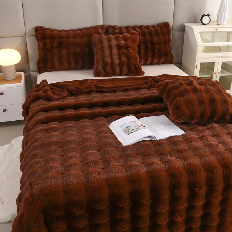 

OEING Tuscany Bubble Faux Rabbit Fur Double-Layer Throw Blanket 180x200cm