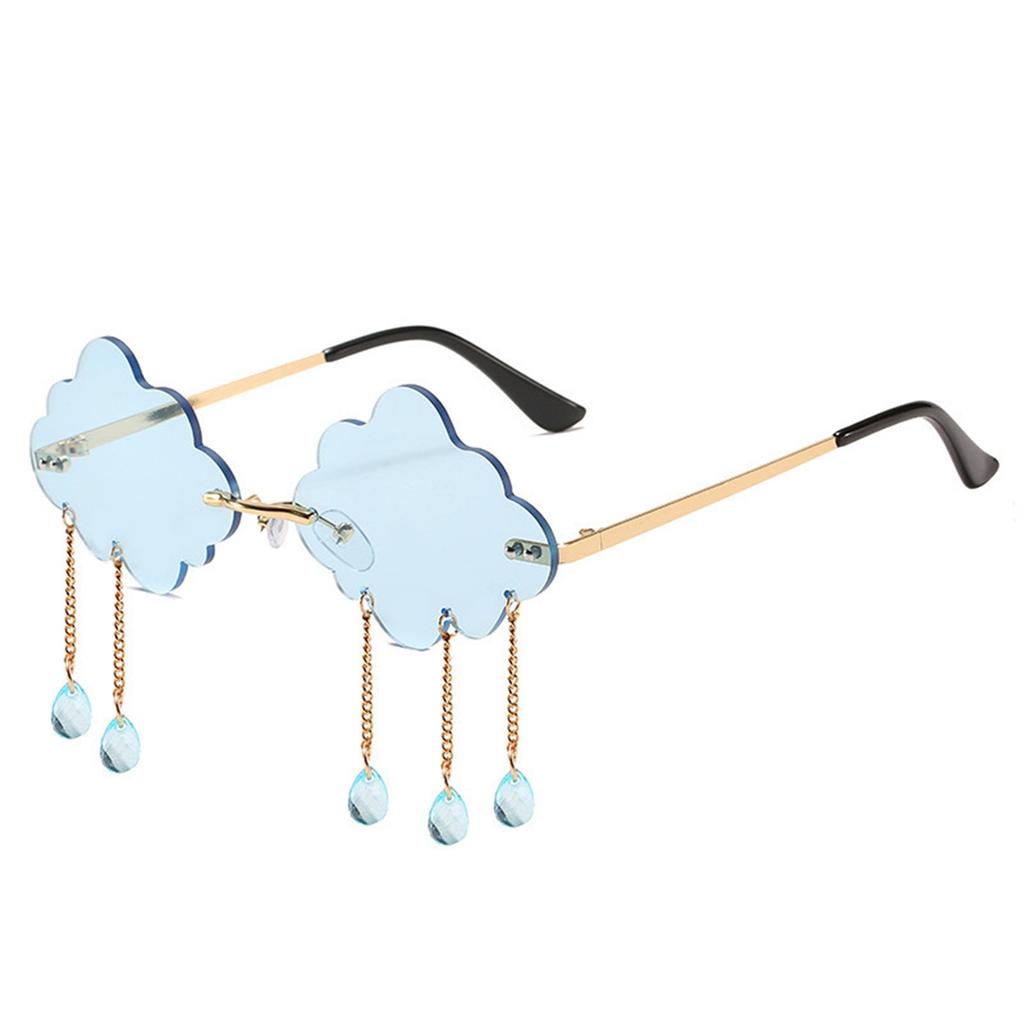 Novelty Cloud Shaped Sunglasses with Dangling Teardrop Chains Unique Rimless Eyewear for Costume Party Festival Performance
