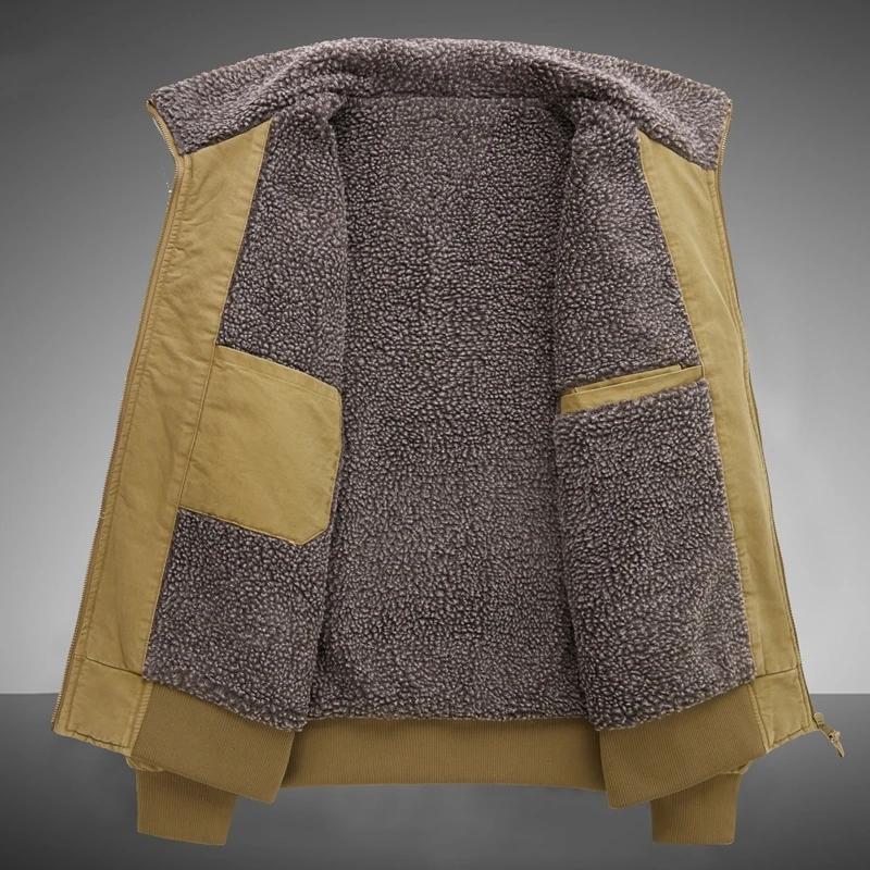 Men's Warm Cotton Jacket Coat Lambswool Jacket Autumn Winter Solid Color Fleece Workwear Plus Size Outdoor Travel Lapel Coat