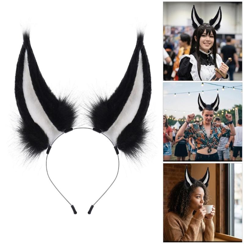 Damen Plüsch Pelzig Kaninchen Ohren Kopfschmuck Simulation Künstliche Hasenohren Haarreif Halloween Cosplay Kostüm