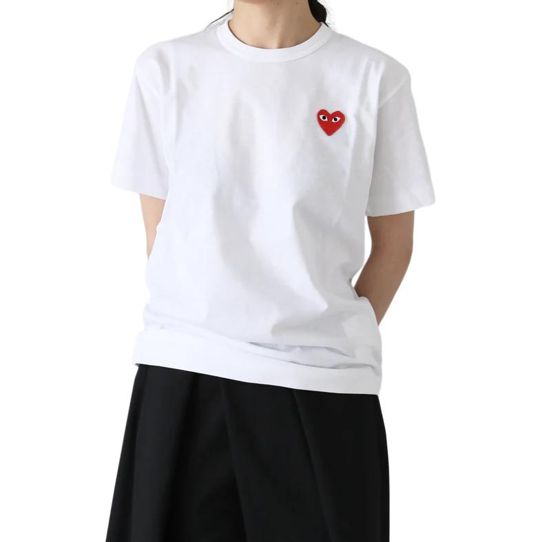 CDG Play T Shirts Men's White Crew Neck Moderate Straight Fit AX-T108-051-2