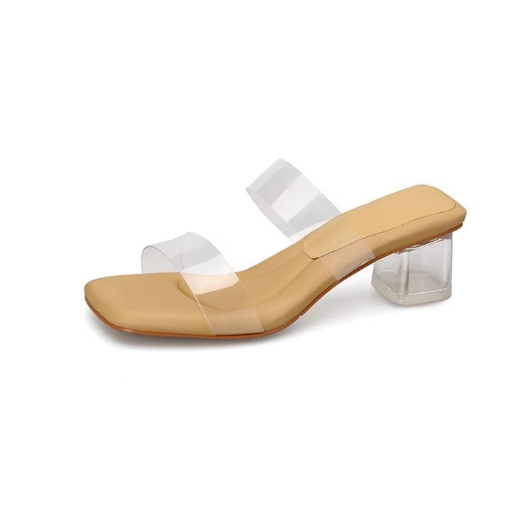 Fashion Women's Genuine Leather Shoes Slippers Casual Transparent Heel Glitter Slides Heeled Mules Pantofle Luxury Jelly High Soft 2025