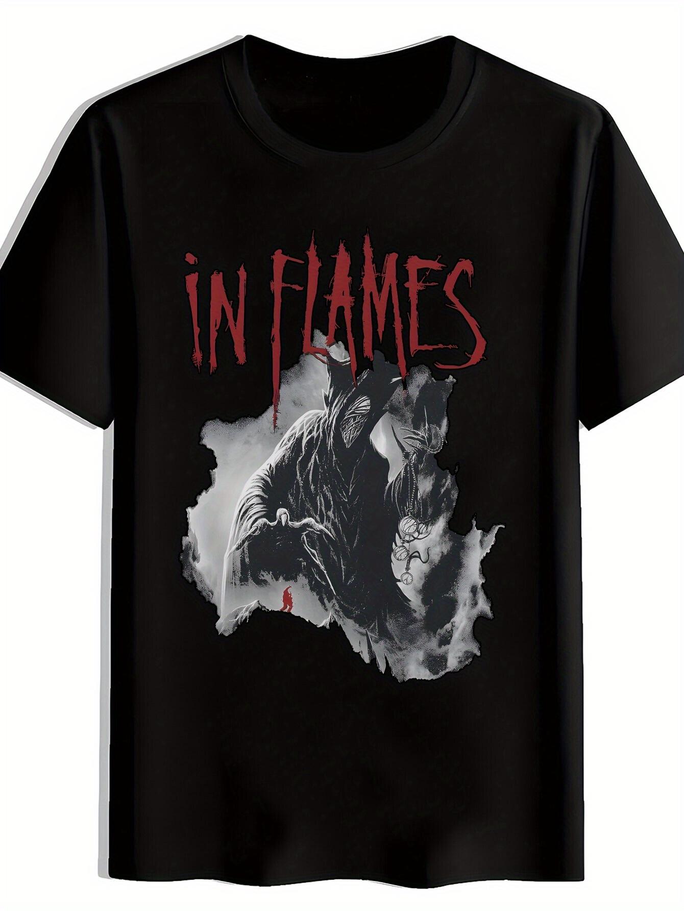 Black T-shirt with In Flames Graphic Print - Edgy Rock Band Design XXL