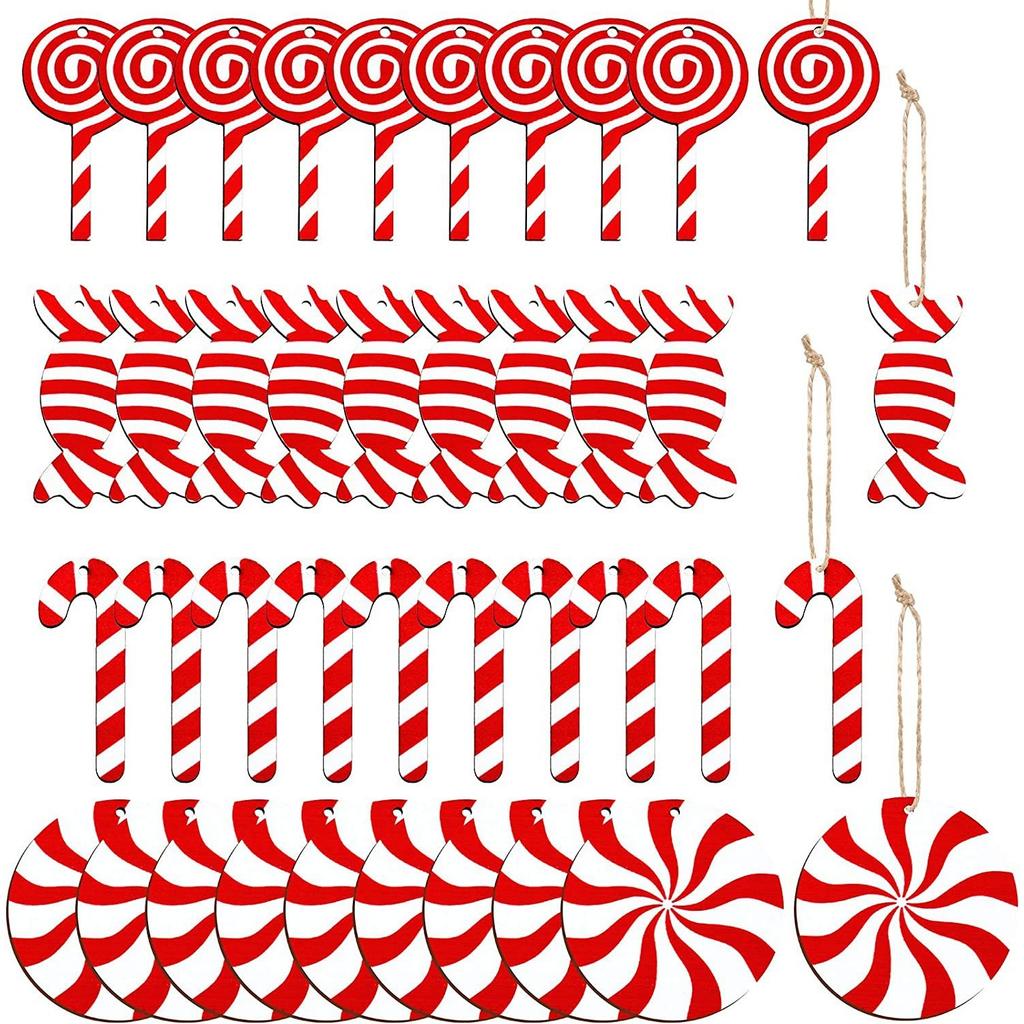 Christmas Candy Pendant Multi Type Wooden Lollipop Hanging Oranment for Xmas Decor Kids New Year Gifts Wrapping Supply