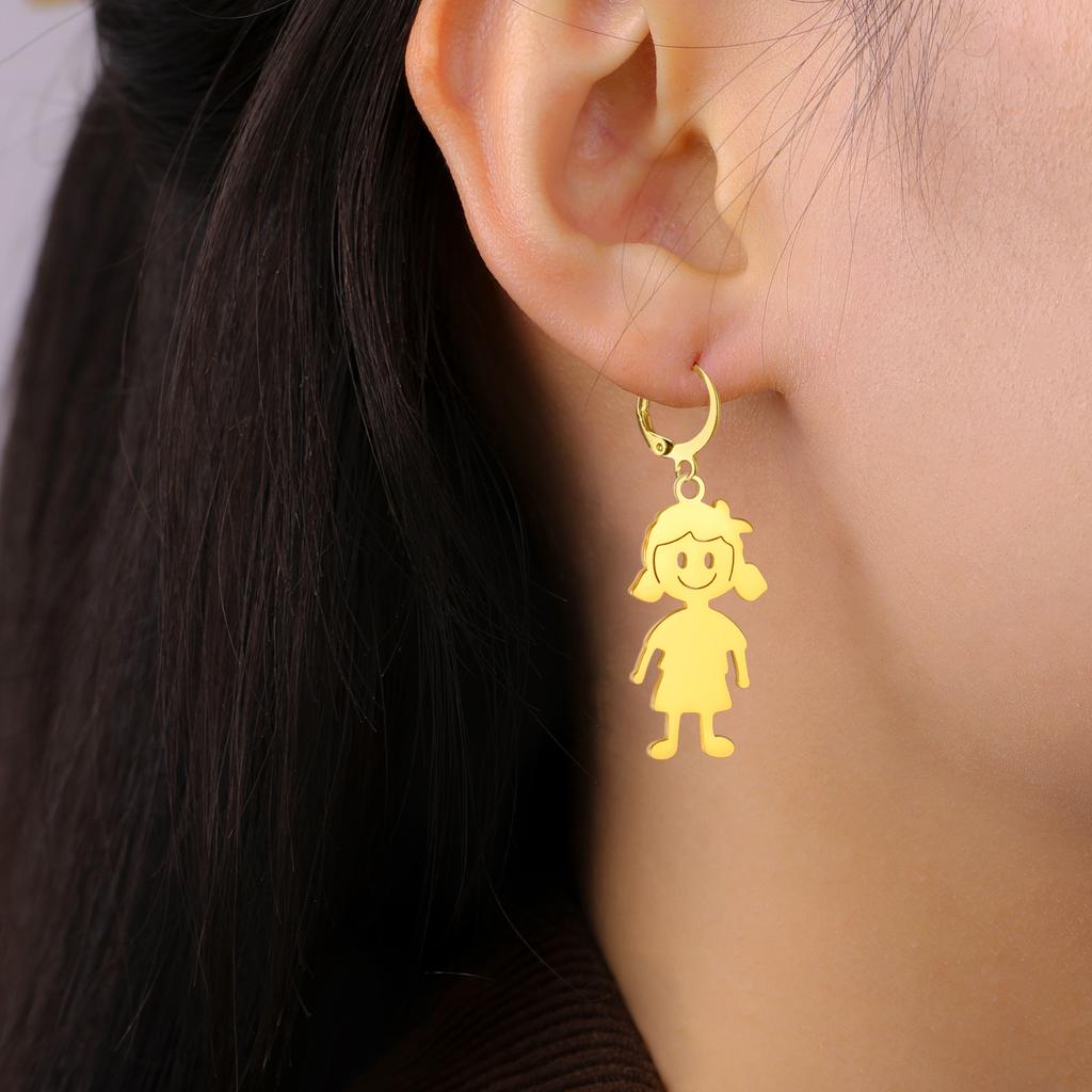 Cazador Girl Boy Child Earrings for Women Stainless Steel Cute Kids Drop Earrings Jewelry Gold Color Gift Wholesale Trendy