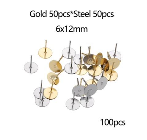 100pcs/lot 3 4 5 6 8 10 12 mm Stainless Steel Blank Earring Stud Base Cabochon Cameo Settings For DIY Jewelry Making Findings