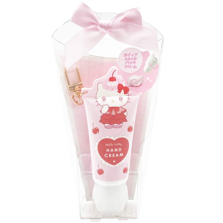 Hello Kitty Keyring Attached Die-Cut Whip Hand Cream 007693 Cherry Sanrio