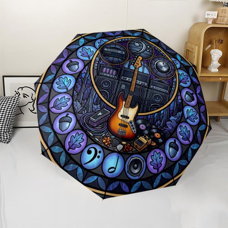 Music Nature Harmony Pattern Umbrella, Portable and Foldable Design, 8 Ribs, a Casual Accessory for Halloween, Christmas, and Birthday Gifts.