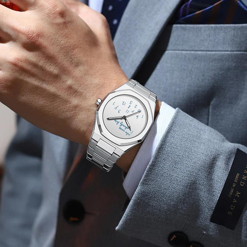 Men Watch Classic Business Arabic Digital Steel Strip Waterproof Luminous Wristwatch