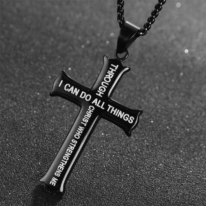 316L Stainless Steel Cross Chain Necklace Pendant For Men Religious Zircon Accessories