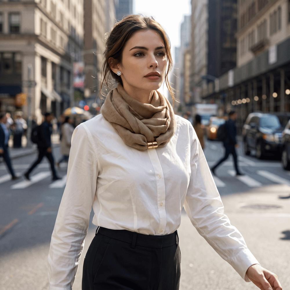 Soft Satin-Texture Neck Scarf Wrinkle-Resistant Neck Warmer Fashion Magnetic Buckle Scarf Casual
