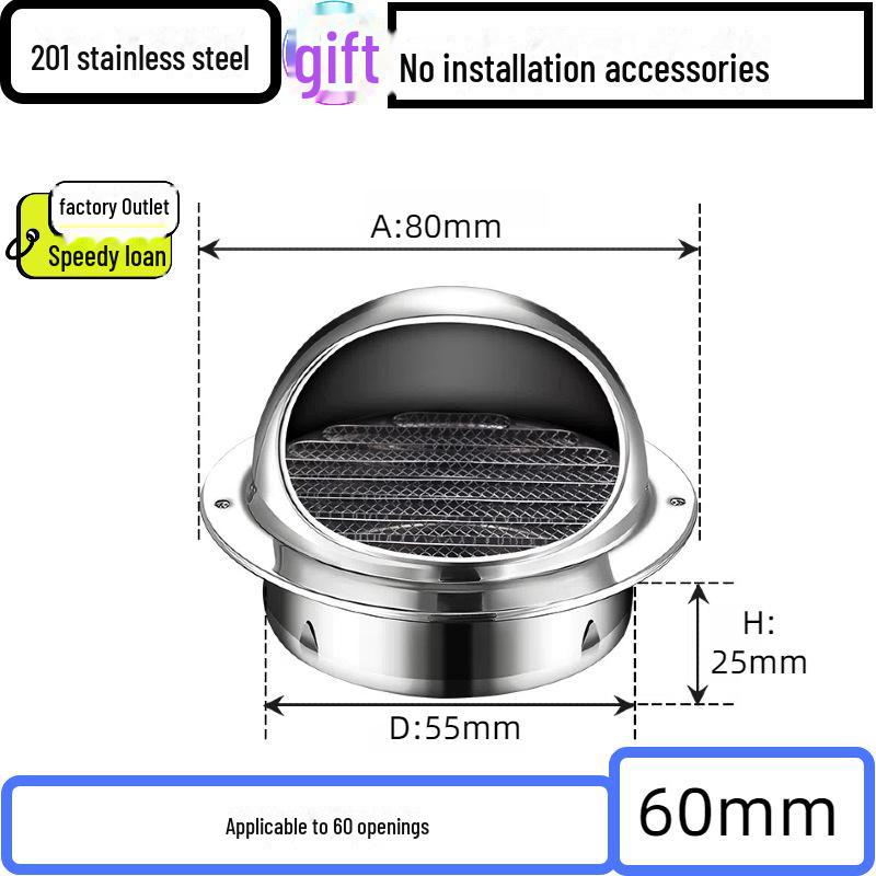304 Stainless Steel Ventilation Cap: Rain-Proof Exhaust Cover for Exterior Wall and Range Hood, PVC Compatible