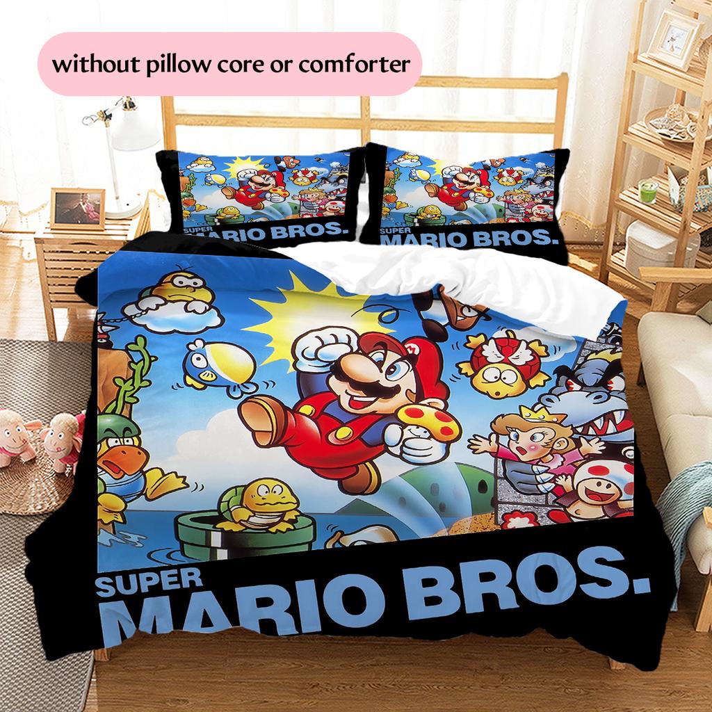Mario Starry Explorer Theme Duvet Cover & Pillowcases, Mario Fan Starry Bedding, Perfect Gift.chl