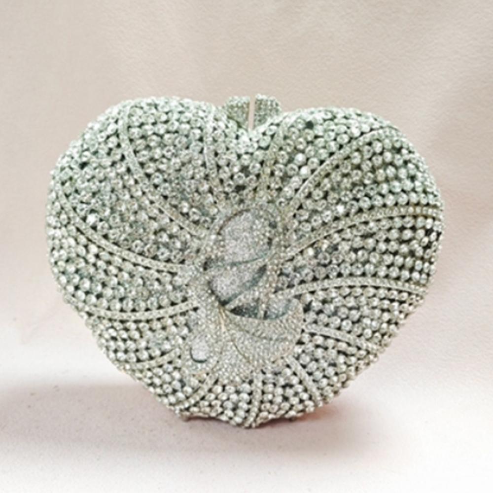 Women Evening Bag Clutch Purse Wedding Party Purses Bridal Gold Heart Shape Diamond Party Handbags Prom Clutches Minaudiere