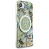 Guess IML Metall Glitzer Blumen Dreieck MagSafe Hülle für iPhone 16e / 17e grün