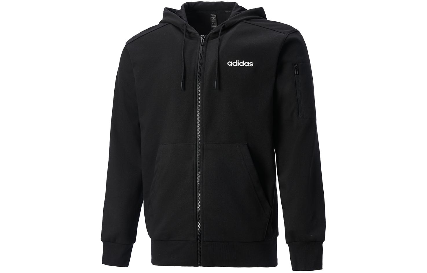 Adidas Sweatshirts Men s Black Hooded Moderate Cardigan JF3324 XXL