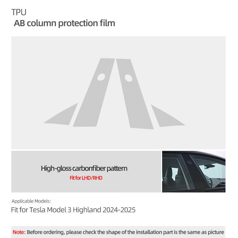 For Tesla Model 3 Highland 2026 Model Y 2019-2026 Juniper Car Body A B Center Pillar TPU Protector Film Decoration Accessories