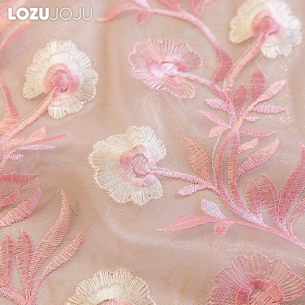 1 Stück LOZUJOJU Ländliche Blumenstickerei Transparente Vorhänge, Wellen-Spitzen-Netz-Fenstervorhänge für Wohnzimmer Schlafzimmer Balkonfenster Heimdekoration