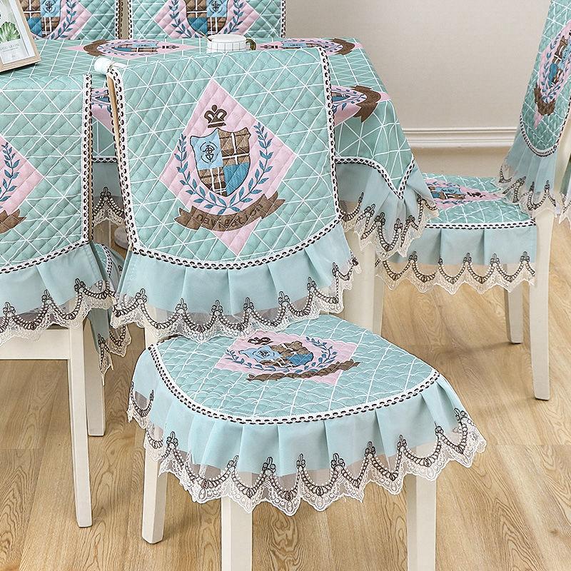 1pcs European Style Countryside Embroidery Dining Chair Covers Quilted Anti Slip Lace Ruffle Edge Chair Cushion Home Restaurant Fabric Decoration
