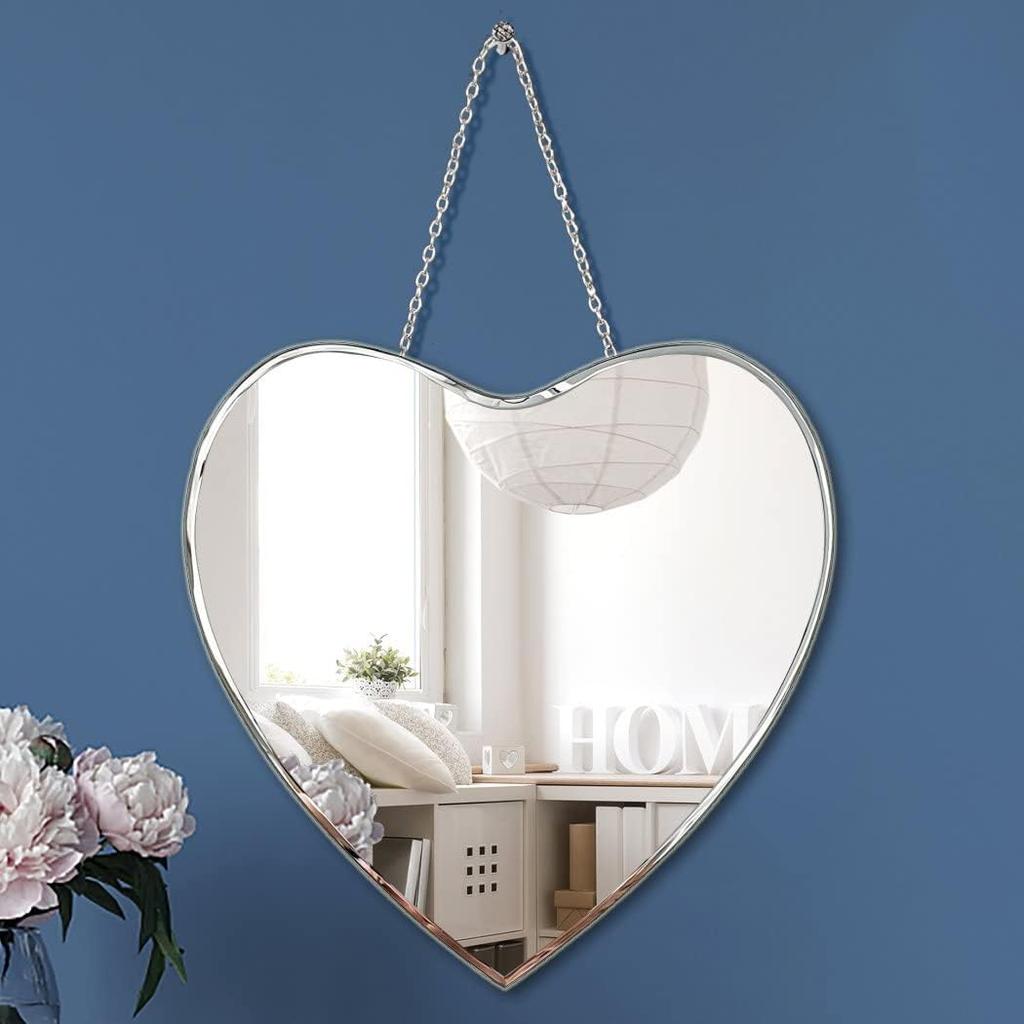 Heart Shaped Mirror with Iron Chain for Wall Decor 12x12 Inch - Wall Hang Real Glass Frameless Decorative Glam Mirror