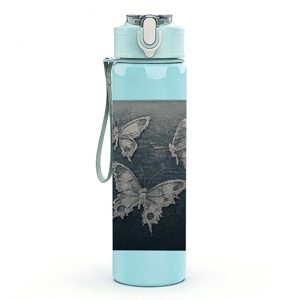 1PC Dark Board Butterfly Etching Art 750ml Color Plastic Sports Water Bottle Leakproof Flip Straw Lid For Sports Office Home Use