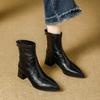 High Heel Short Boots Coarse Heel Pointed Skinny Boots Brown Fleece Winter Boots Medium Boots