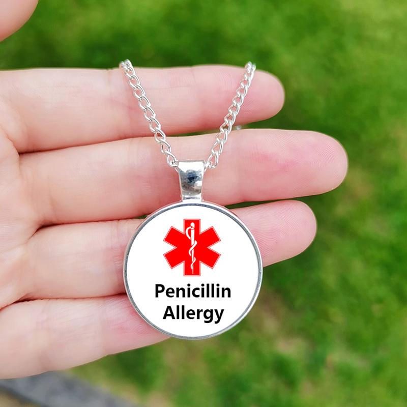 

Medical Alert Necklace for Men and Women, Peanut Bee, Milk, Penicillin Allergy, Glass, Handmade Chain Necklaces, Friend Jewelry Bronze