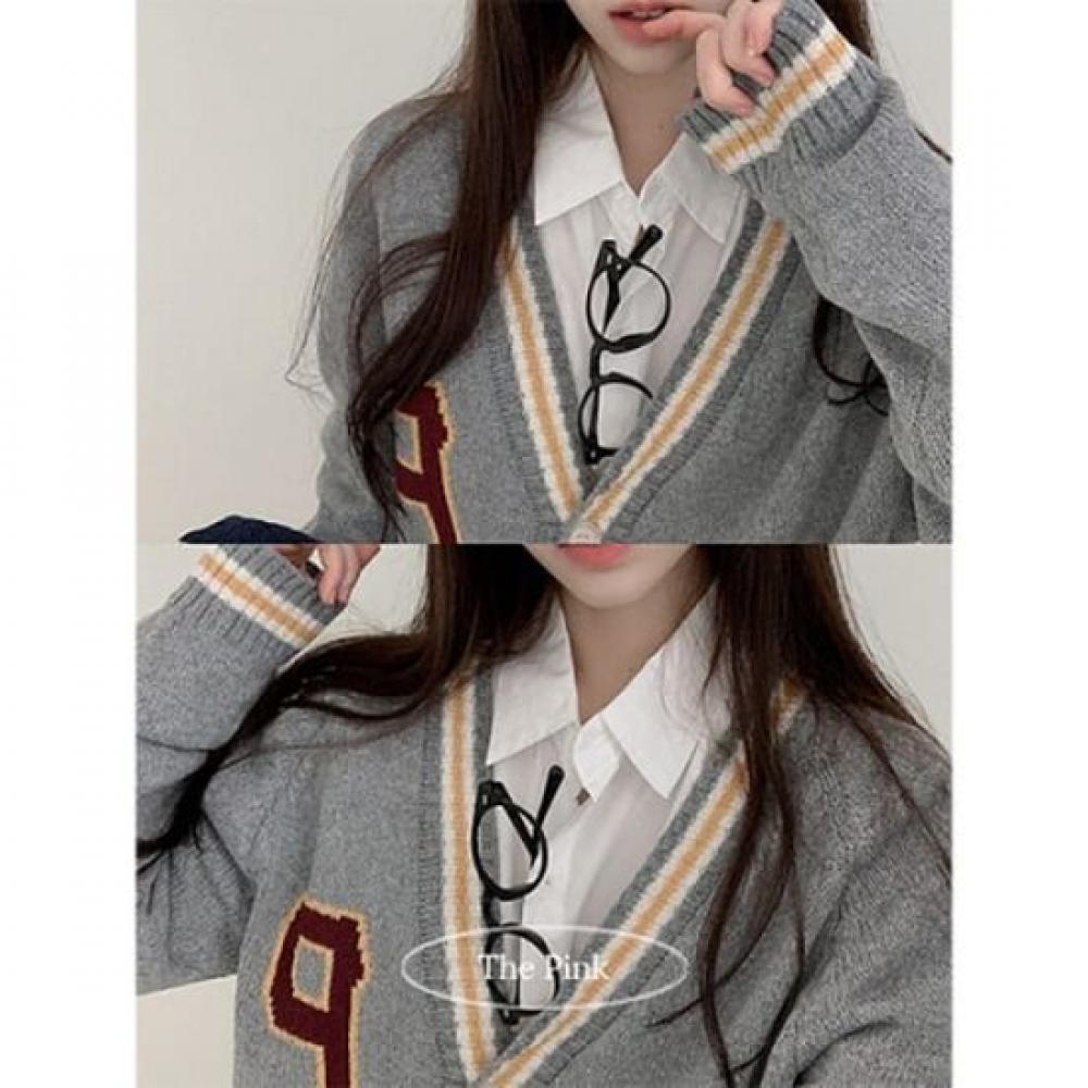 The Pink Unisex Heddy Overfit Color Block Embroidered Cardigan