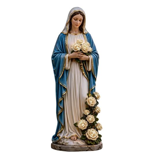 

Blessed Mother Garden Light Statue with Flower USB Lamp Ornament Weather-Resistant Glowing Rose Decorative Lamp for Outdoor A синий