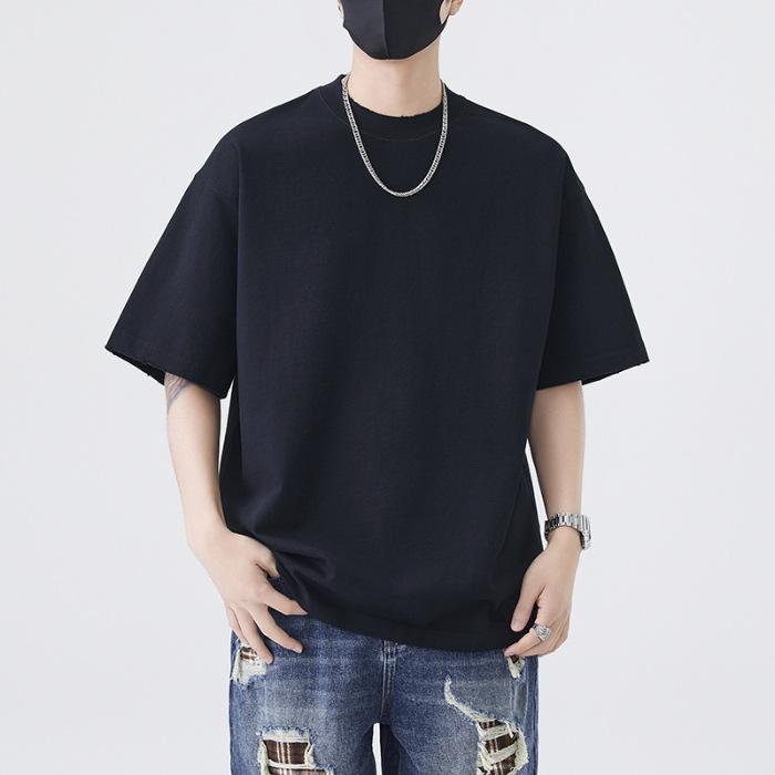 New Summer Heavyweight 320g Pure Cotton Cool T-shirt Men's White Short-sleeved Loose Top Men