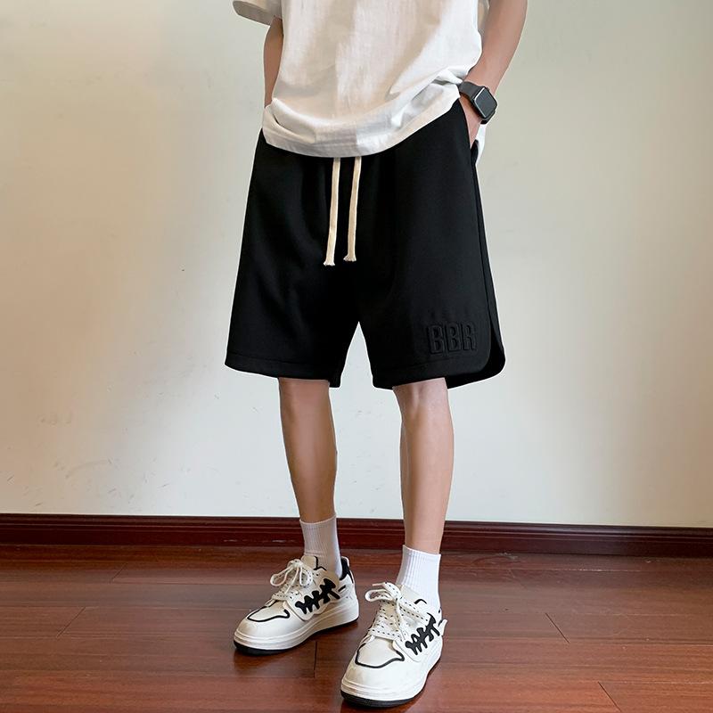 

Летние мужские спортивные шорты, прямые, свободные, с пятью точками, однотонные, повседневные шорты на шнурке S чёрный