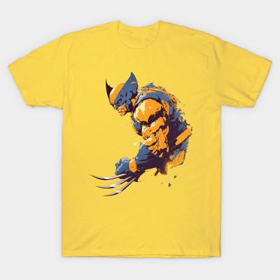 Tamanho Asiático Masculino Camiseta Preta Estampada Wolverine Estampa Térmica Sem Recorte Camiseta de Algodão