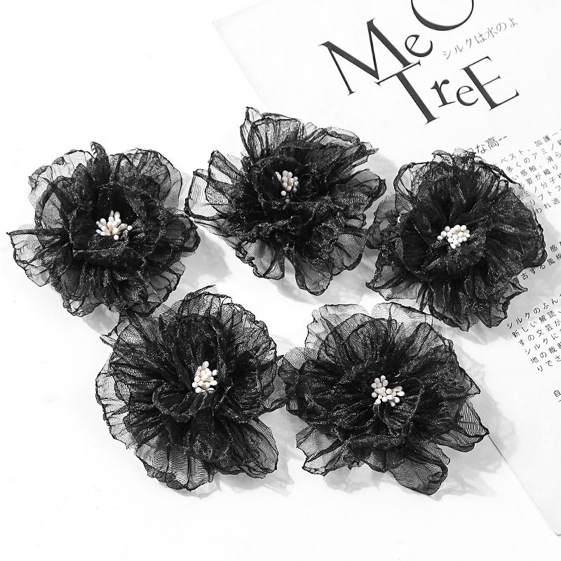 2/5Pcs 8cm Chiffon Fabric Flower For Hair Accessories Artificial Hairpin Accessories Flowers For Dress Wedding Bouquet Decor