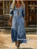 2026 Spring Retro V-neck Long-sleeved Plus Size Dress