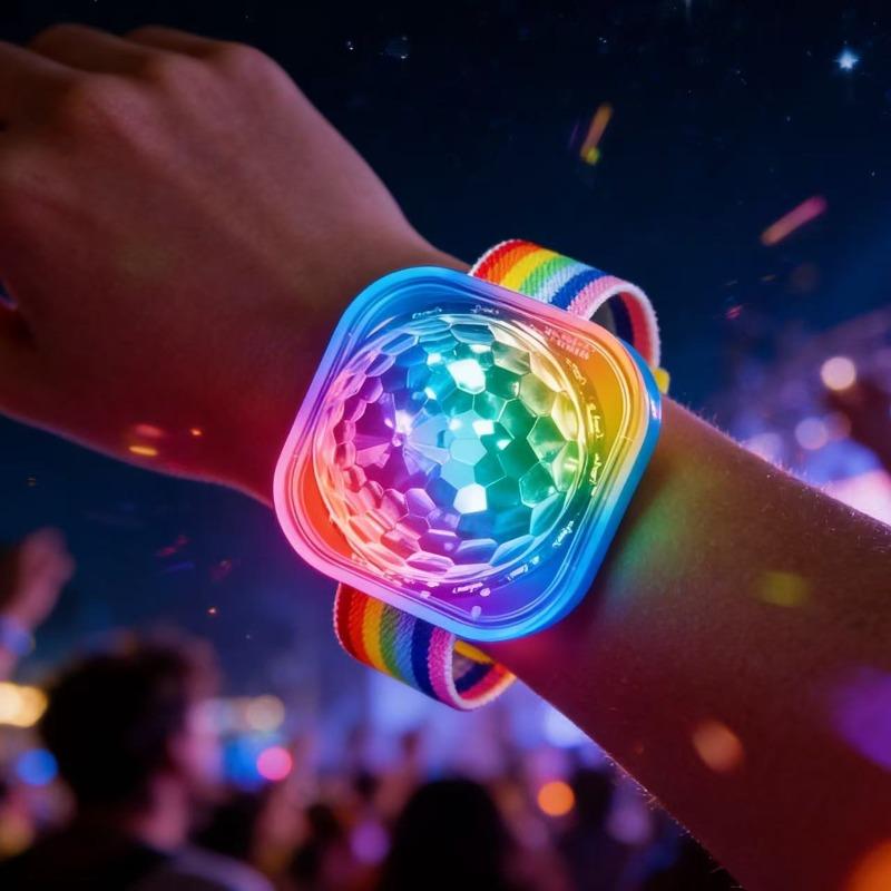 Mini Disco Ball LED Glow Bracelet | Portable Party Wristband Light with Suction Cup, Color-Changing, 4-Color Mode, Battery Powered