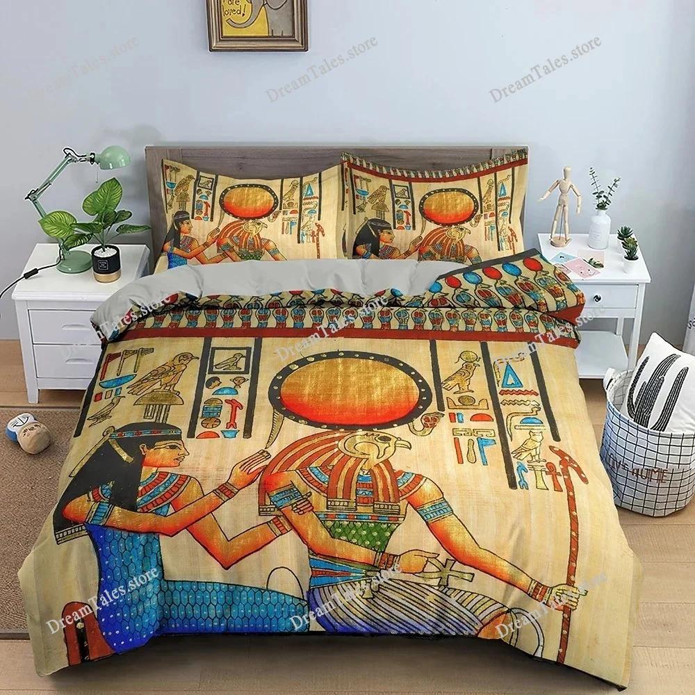 Egyptian Print Duvet Cover Set,3D Ancient Egypt Tribe Decor Comforter Cover Set for Adult Women King Size Polyester Bedding Set7
