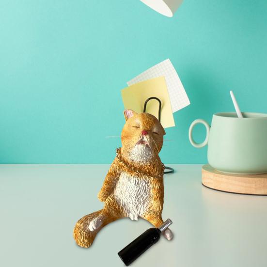 Yousheng Drunk Cat Figurine Resin Cartoon Cat Ornament Desktop Drinker Cat Decoration for Living Room Bedroom Cat Lover Gift