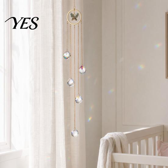 Colorful Light Projector Wind Chime Sun Catcher, 7-Color AB Crystal Balls & Beads, Crystals Ball Prisms Suncatcher, Garden Hanging Ornament